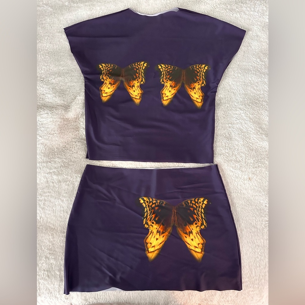 Butterfly Print Purple Skirt Set